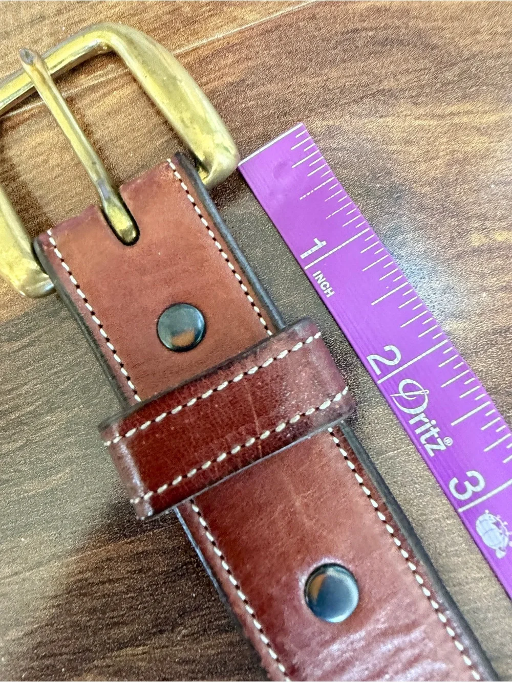 Tory English Bridle Leather Brown Belt Gold Brass Hardware Mens 52 USA Made